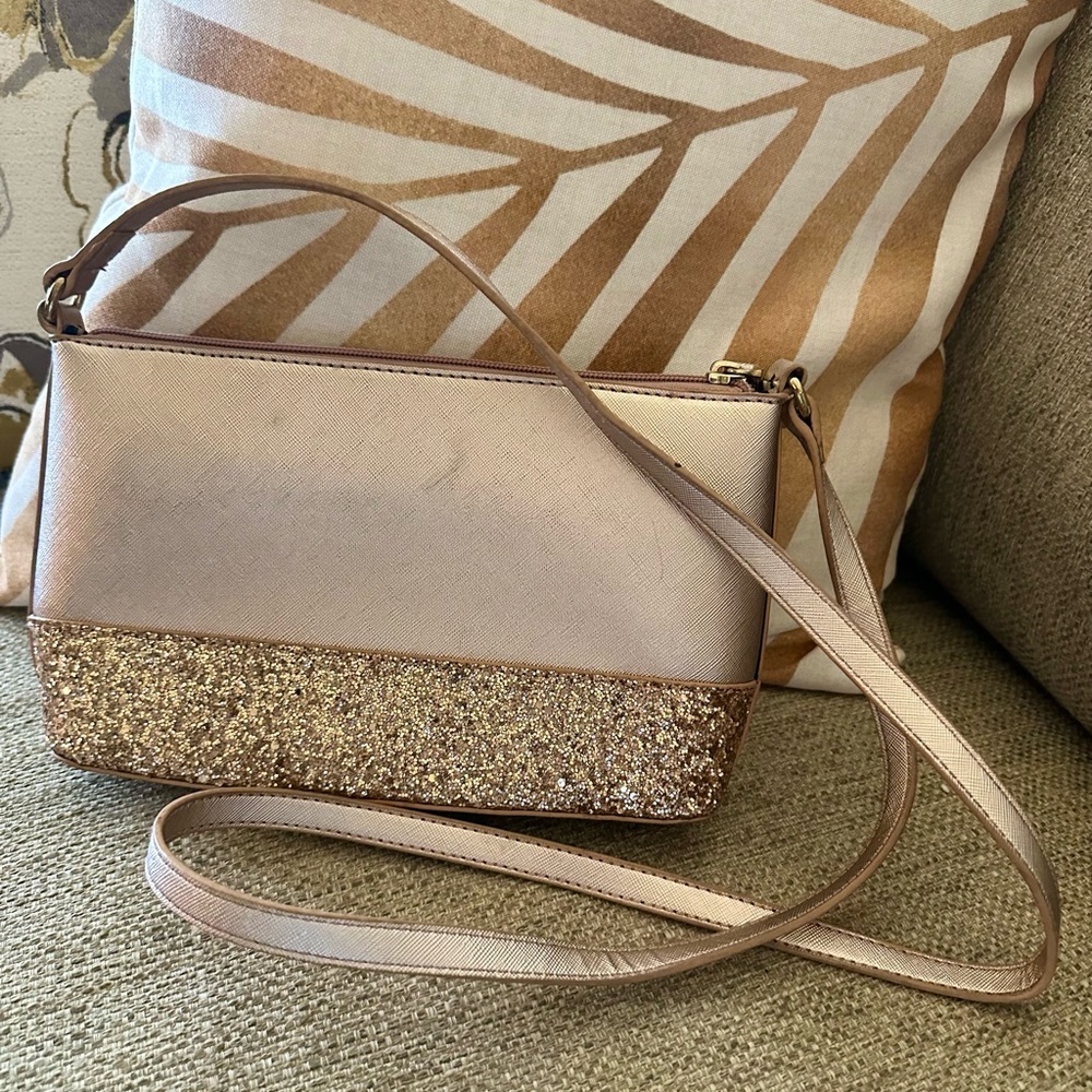 Kate Spade Greta Court Ramey Crossbody Cityscape (992) Saffiano PVC Gold Glitter - Picture 9 of 15